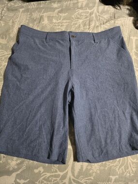 Men's Light Blue Flat-Front Stretch Shorts
